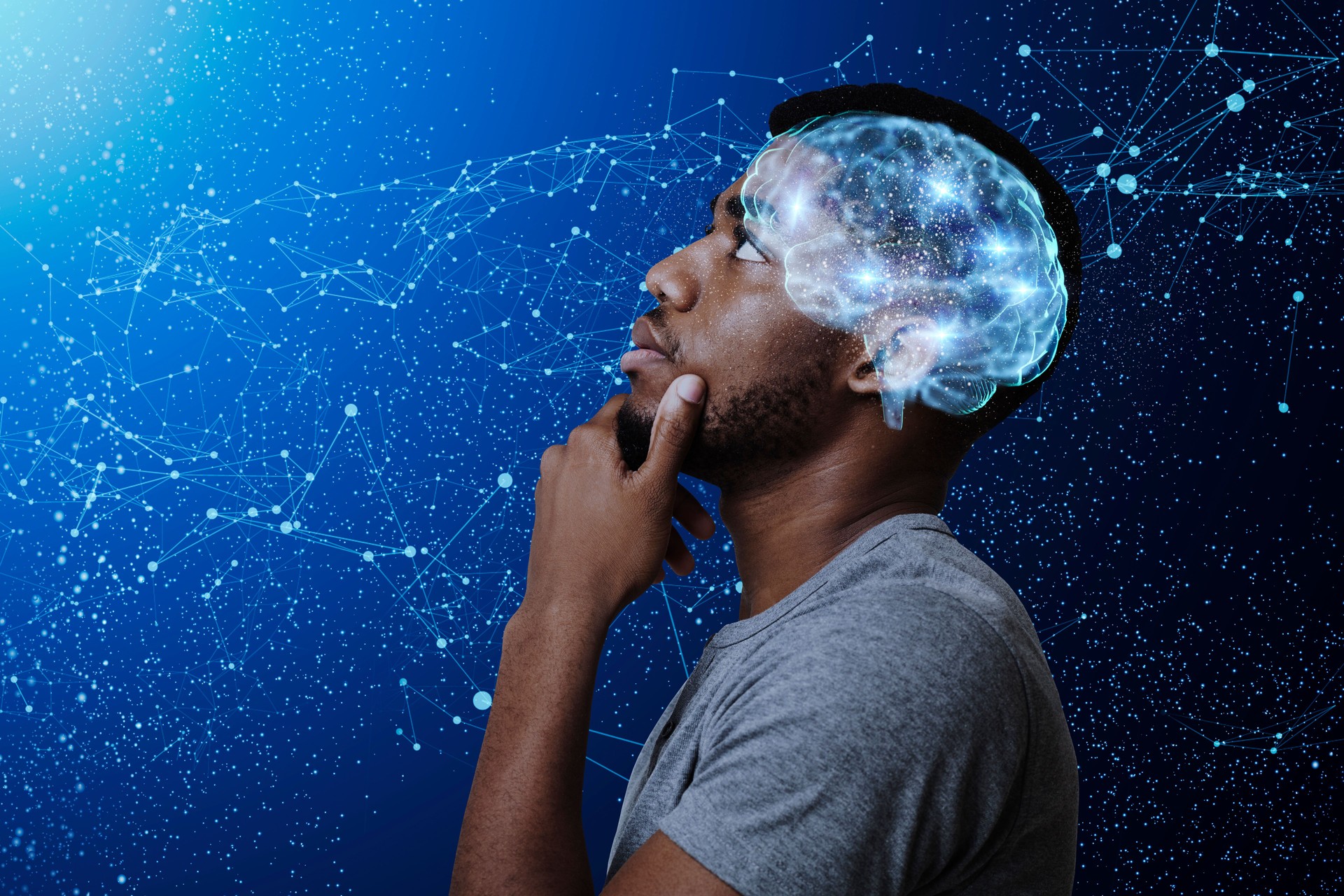 Thoughtful african american man watching stars, profile portrait