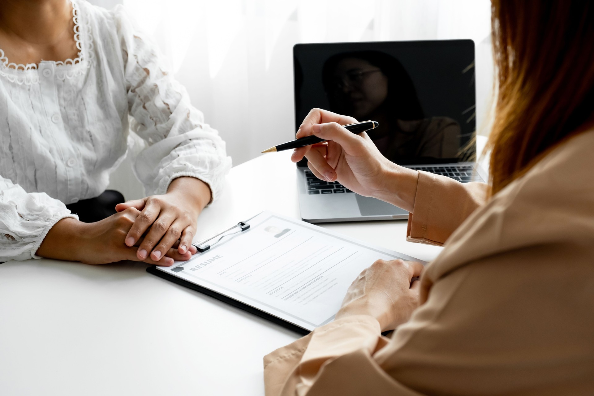 Business office executives interview job applicants employee in the meeting room